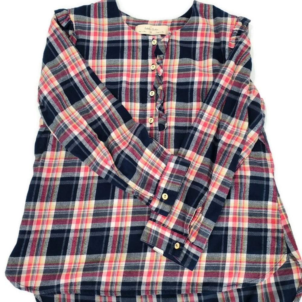 Anthropologie Isabella Sinclair Womens Plaid Flannel Pop Over Blouse SZ XS - Picture 9 of 16